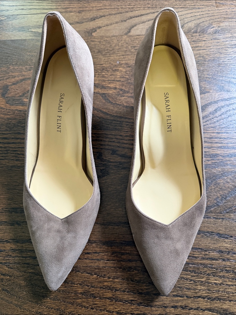 Sarah Flint Taupe Suede Pointed Toe Pumps